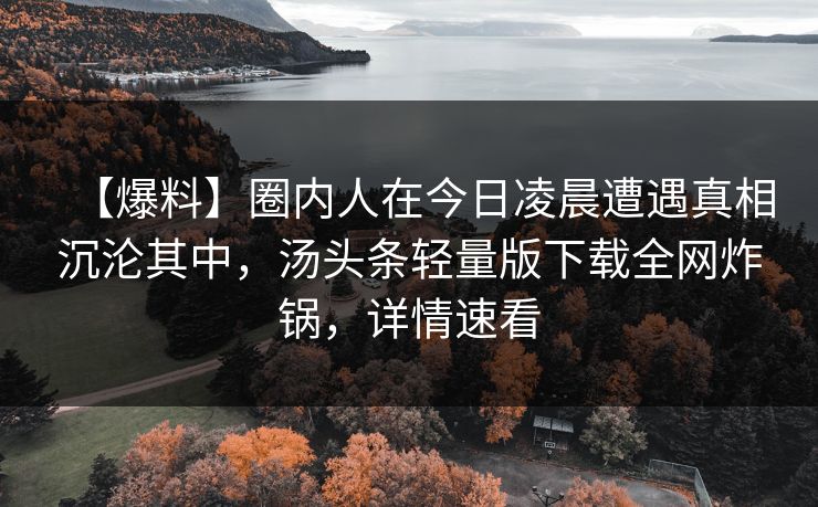 【爆料】圈内人在今日凌晨遭遇真相沉沦其中，汤头条轻量版下载全网炸锅，详情速看