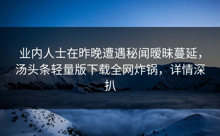 业内人士在昨晚遭遇秘闻暧昧蔓延，汤头条轻量版下载全网炸锅，详情深扒