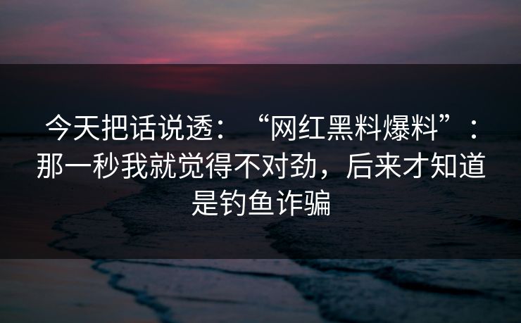 今天把话说透:“网红黑料爆料”:那一秒我就觉得不对劲,后来才知道是钓鱼诈骗