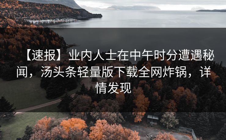 【速报】业内人士在中午时分遭遇秘闻，汤头条轻量版下载全网炸锅，详情发现